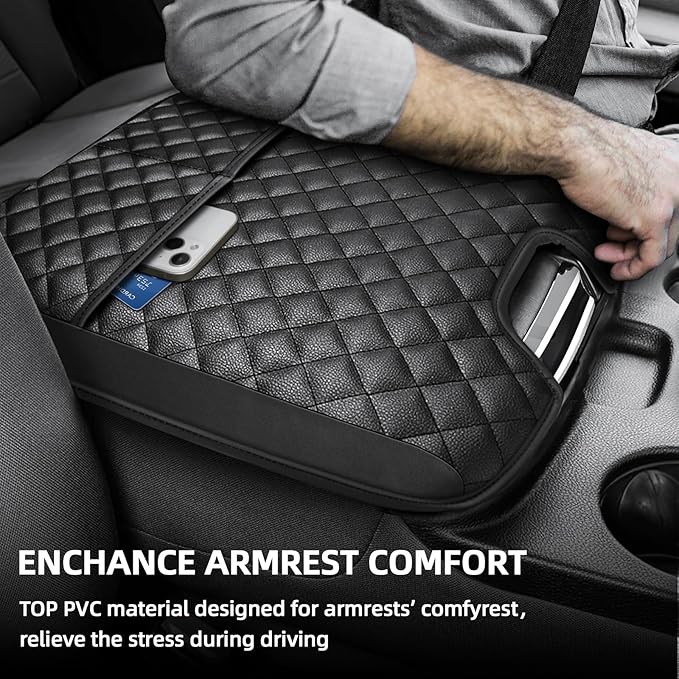 Center Console Cover Compatible with 2013-2018 Dodge Ram 1500 & 2013-2024 Ram 2500/3500/1500 Classic Model for Jump Seat Console, Comfortable Leather Middle Console Cover Lid with Pocket
