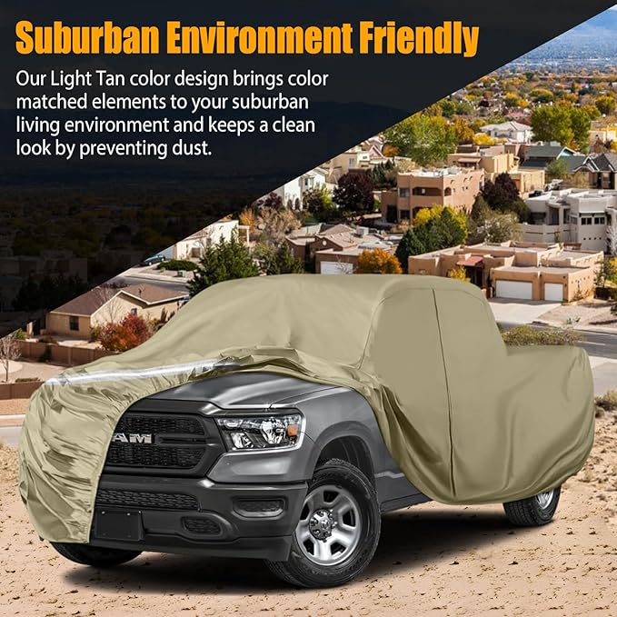 Waterproof Truck Covers Replace for Ford F150 / Dodge Ram 1500 CrewCab 5.5 ft, Multilayer Heavy Duty with Cotton Liner Car Cover with Zipper Door, Windproof Bands for Snow Rain Dust Protection
