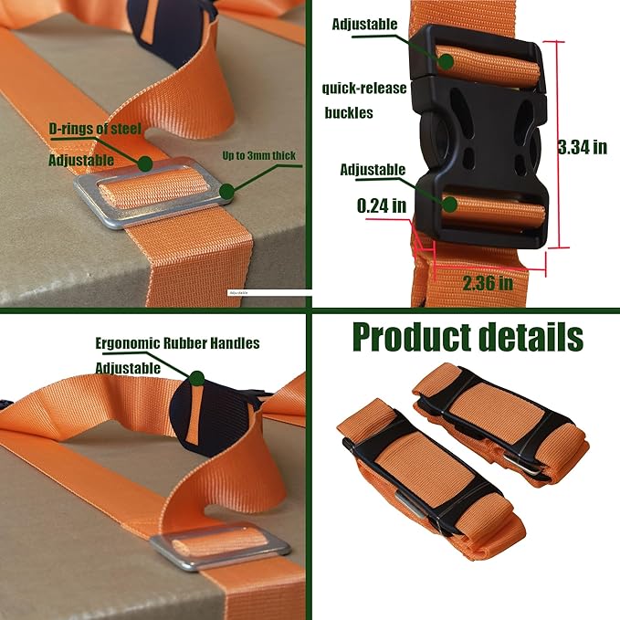 1-2 Person Lifting and Moving Straps Lift,Move and Carry Boxes, Appliances, Furniture - Ideal for Home, Factory, Outdoor Use,or Any Item up to 600 lbs. Safely and Easily Like a Pro, Orange