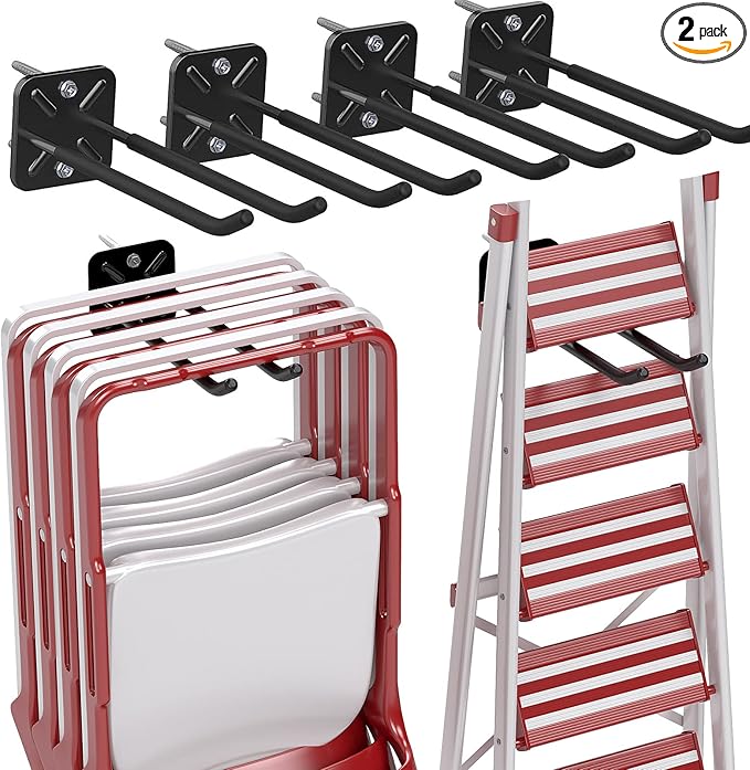 2PCS Racks for chairs,12.4 inch Garage Hooks,Heavy Duty Hooks,Wall Mount Garage Hooks,Hanger for Garage Wall,Heavy Duty Storage Hangers,Organizer to Chairs,Power Tools,Garden Tools,max 120lb.