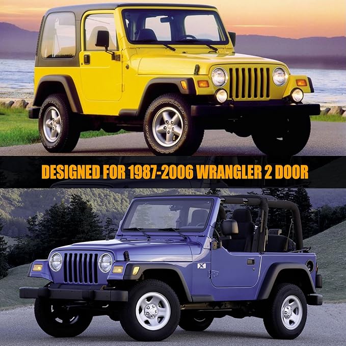 Waterproof Car Covers Replace for 1987-2006 Jeep Wrangler, Multilayer Heavy Duty with Cotton Liner All Weather Custom-fit Car Cover with Zipper Door, Windproof Bands for Snow Rain Dust Protection