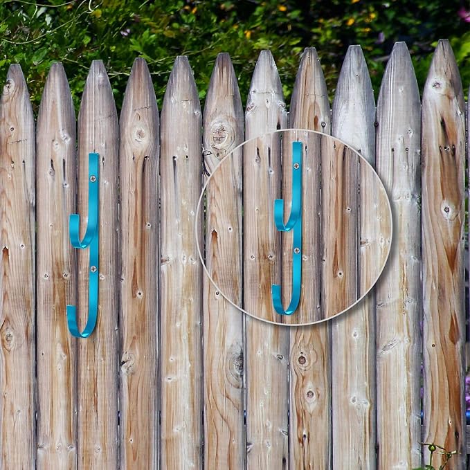 6 Pieces Pool Pole Hook Hanger Swimming Metal Brackets Pool Hook with 12 Pieces Screws for Telescopic Poles, Skimmers, Leaf Rakes, Net, Brush, Vacuum Hose, Garden and Pool Accessories (Blue)