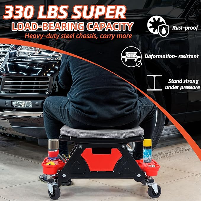 YITAHOME Mechanic Stool 330 LBS with Wheels, Heavy Duty Rolling Mechanics Seat, Rolling Tool Seat for Automotive Auto Repair