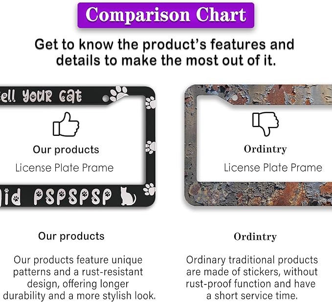 License Plate Frames Black and White License Plate Cover Tell Your Cat I Said Pspspsps Aluminum Metal Car Accessory 2 Pack with Screw Covers Set