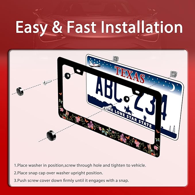 Colorful Butterfly License Plate Frame Beautiful Butterflies Flowers License Plate Holder Funny Stainless Steel Accessories Cars Decor with 2 Holes and Screws Fits Standard Us Ca Vehicles 12.2 X 6 in
