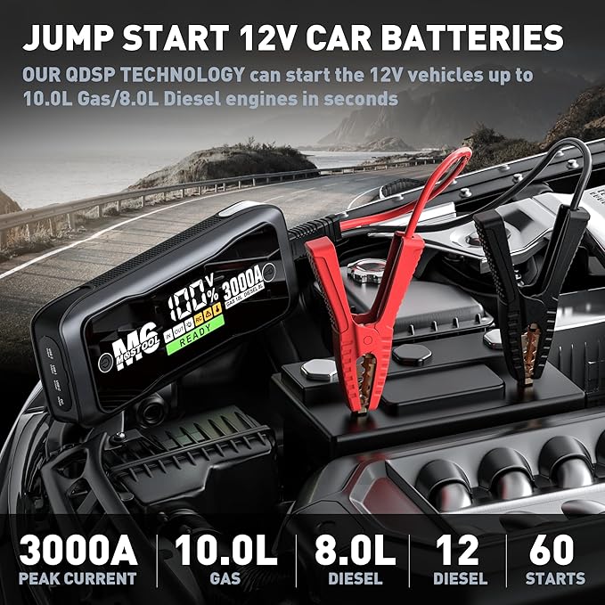 MOSTOOL M6 Car Jump Starter, 3000A Peak 12V Battery Jump Starter Power Pack with LED Display, Compact Portable Jumper Starter Jump Box for Car Battery, for All Gas Engines and Up to 8.0L Diesel