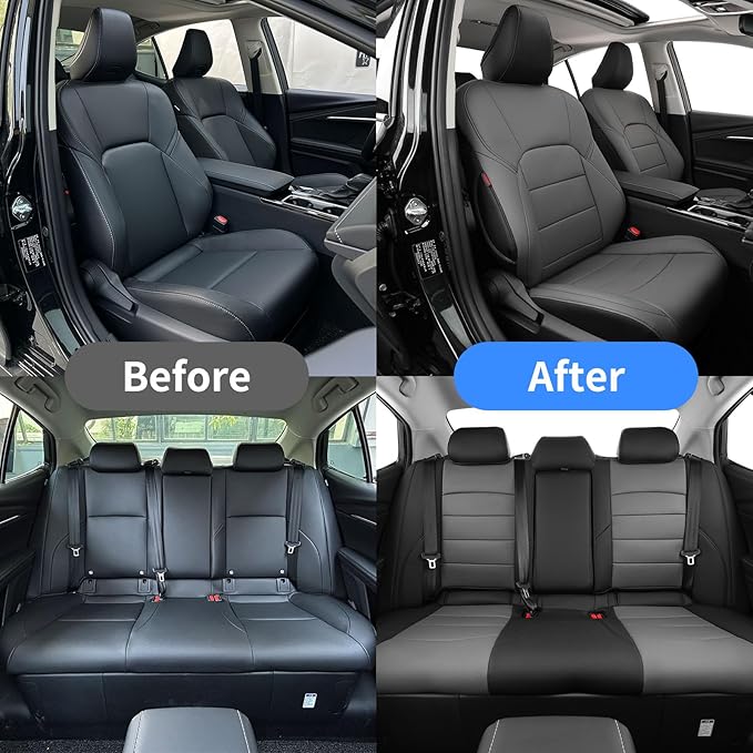 coverdream Custom Fit Camry Car Seat Covers for 2025 Toyota Camry Hybrid LE,SE,Full Coverage,Airbag Compatible Waterproof Leather Car Seat Protector(Full Set,Black/Gray)