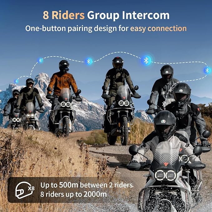 Fodsports FX8 Pro Motorcycle Communication Systems with Customized HRSQS Speakers, Dual-Chip Audio Multitasking, One-Click Fast Pairing, Music Sharing, FM 10 Riders Group Intercom, 1 Pack