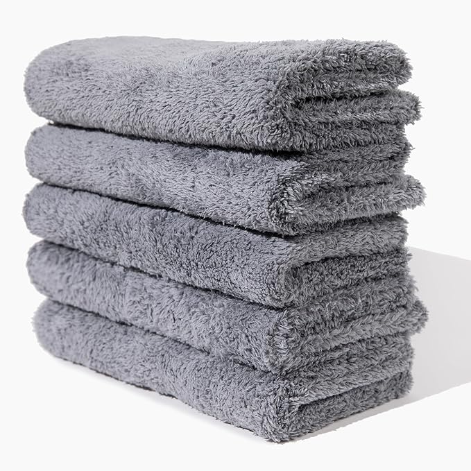 Microfiber Cleaning Cloth - The Gray Beast Towels, Streak-Free Cleaning Rags for Car Wash and Housekeeping, Ultra-Absorbent with Cut Edges to Avoid Scratches (Pack of 5, 16"x16")