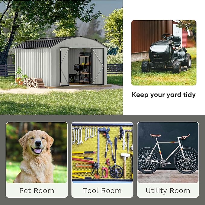 Patiowell 10 X 12 FT Barn Style Metal Storage Shed for Outdoor, Steel Yard Shed with Design of Lockable Doors, Utility and Tool Storage for Garden, Backyard, Patio, Outside Use