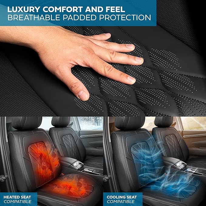 Elite Edition Faux Leather Seat Covers for Cars, Trucks, & SUV - 2 Black Car Seat Covers for Front Seats - Universal Fit Car Accessories Automotive Interior Cover Protector for Most Vehicles