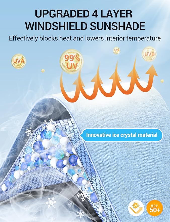Proadsy Windshield Sun Shade Umbrella for Honda Accord 2023-2025 2026 Foldable Car Umbrella Sunshade with Soft TPU Handle Spring Structure Crystal Cooling Material Protect Car from Rays & Heat