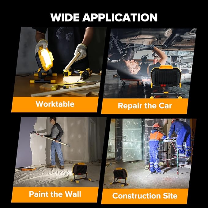 LUTEC 12500 Lumen LED Work Light, Dimmable Flood Lights with 3 Brightness Levels, IP65 Waterproof Portable Job Site Lights with Stand and 5 Ft 3-Prong Power Cord for Workshop Garage Construction Site