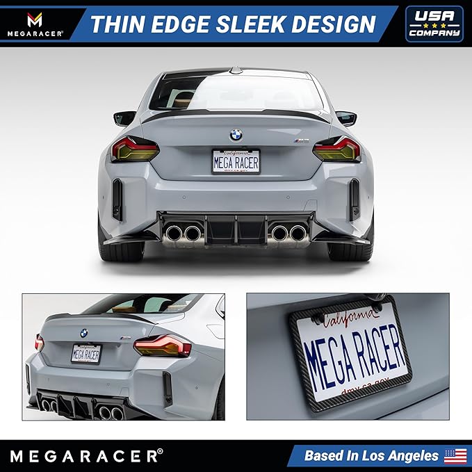 Premium Slim Carbon Fiber Design License Plate Frame – 1 Pack, Rust-Free Stainless Steel & Rattle-Free, Street Legal, Universal with Screw Caps Cover, Thin Metal Front or Rear Car Tag Holders for Men