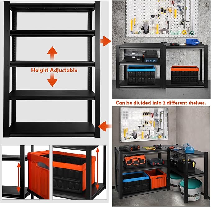 PACHIRA E-Commerce 72" Garage Shelving Heavy Duty, Wide Size Storage Shelves 5-Tier Large Metal Shelving Unit Adjustable Utility Rack for Garage, Pantry, 39.4" W x 17.7" D x 72" H