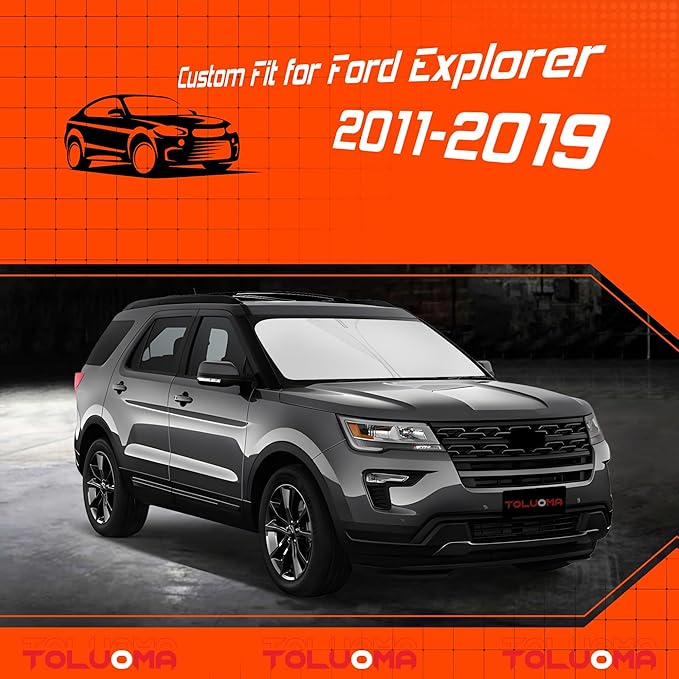 Custom Fit Windshield Sun Shade for Ford Explorer 2011-2019 - Full Coverage, 210T Reflective Fabric, Double-Layer Design - Blocks 99% UV Rays, Keeps Car Cool, Easy to Install and Store