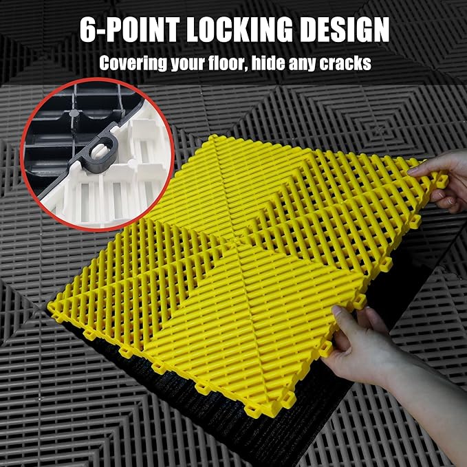 25PCS|15.7"x15.7" Garage Flooring Tiles, Non-Slip Interlocking Plastic Garage Floor Mat, Garage Organization & Garage Storage, Vented Pattern (Black)