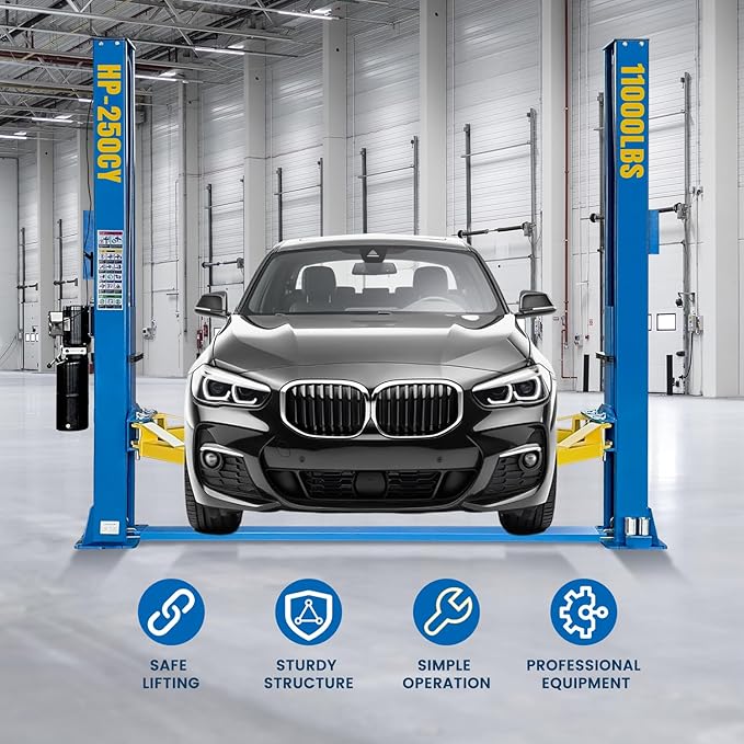 110V Two Post Car Lift 11,000 LBS, Single-Sided Unlocking Heavy Duty Floor Plate 2 Posts Auto Hoist Truck Lift for Garage 3 Year Warranty