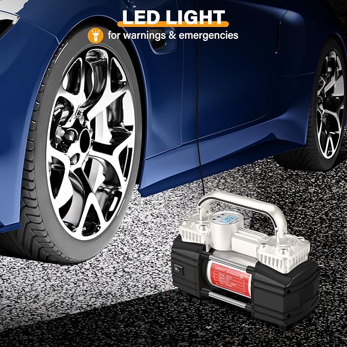 GSPSCN Digital Tire Inflator, Portable Toolbox 12V Air Compressor Pump Heavy Duty Dual Cylinders Car Pump,150Psi Auto Shut-Off with Tire Repair Kit for Auto,SUV,Truck etc