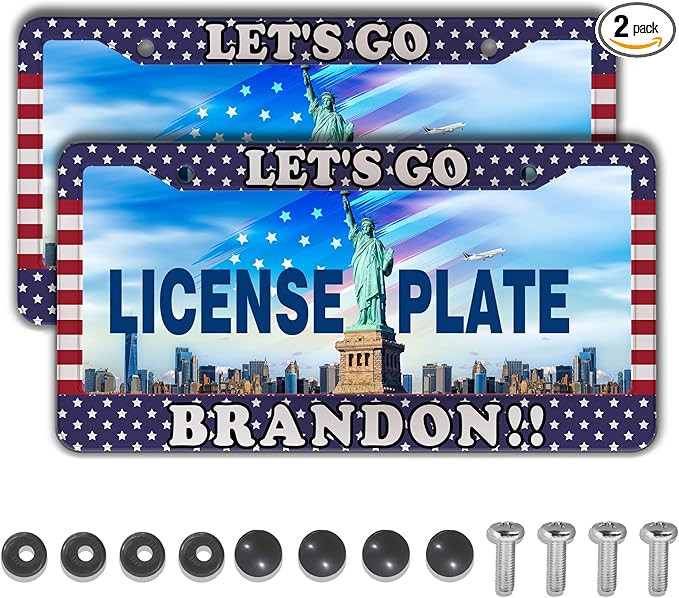 License Plate Frames for Women Multicolor License Plate Covers for Men Lets Go Brandon Universal Aluminum Car Accessory 2 Pack with Screw Covers Set