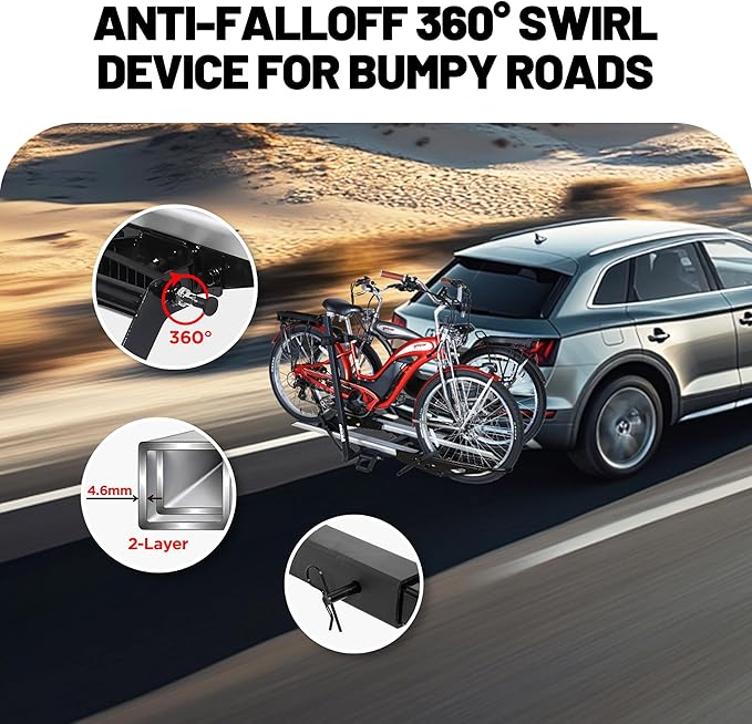 200 lbs. Hitch Mount Bike Rack, fits Cars, SUVs, RVs, Trailers with 2 Inch Receiver