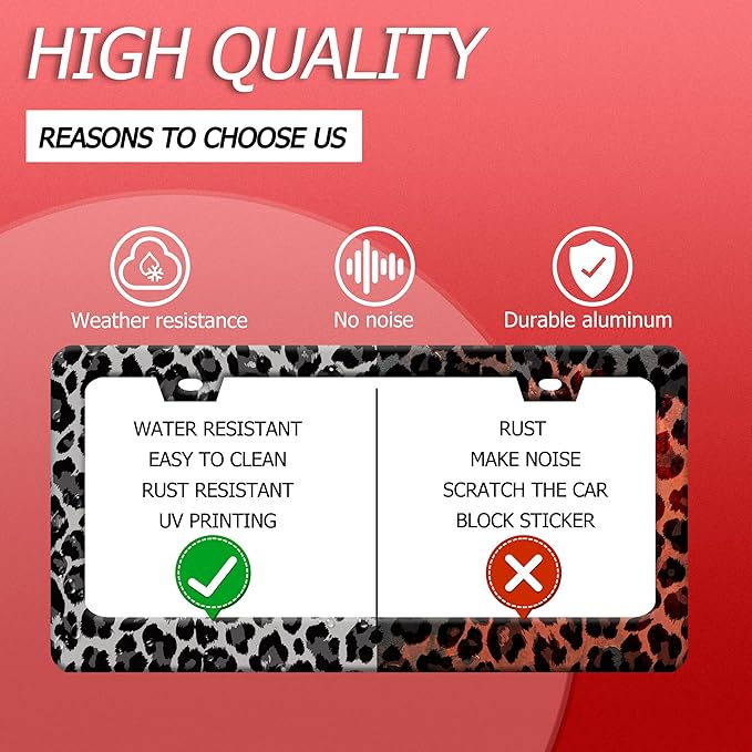 Black Gray Leopard Print License Plate Frame Beautiful Cheetah Print License Plate Holder Funny Stainless Steel Accessories Cars Decor with 2 Holes and Screws Fits Standard Us Ca Vehicles 12.2 X 6 in