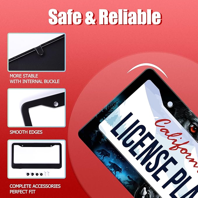 Personalized License Plate Frame Wolf Howling Stainless Steel Accessory Night Forest Animal Holder Funny Car Decorative 2 Holes Screws Fits Us Standard License Plates 12.2 X 6.3 in for Men Women