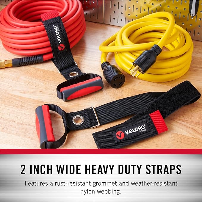 VELCRO Brand Heavy Duty Carrying Strap with Handle | Holds 100 Pounds | Extension Cord Storage, Easily Transport or Hang Garden Hoses | Durable Garage Organization | Medium, Wraps 5.5 Inch Diameter