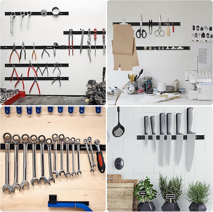 12" 18" 24" Magnetic Tool Holder Strip, Black Magnet Bar, Metal Tool Organizer Rack for Garage Organization, Easy To Install in Workshop, Mounting Screws Included