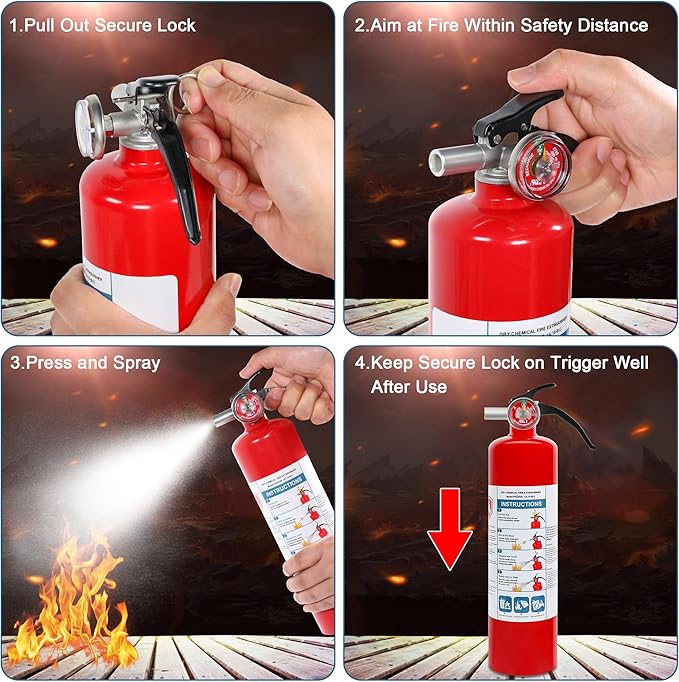 1 Pack Dry Chemical Fire Extinguisher 2.5 lb ABC, Home, Car, Boat Use, 1A:10B:C Rating, Quick Release Handle, Easy to store and Carry Dry Powder Extinguisher