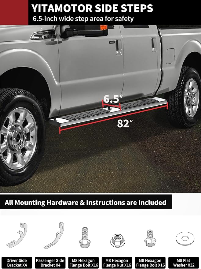 YITAMOTOR 6 inches Running Boards Compatible with 2007-2018 Silverado/GMC Sierra 1500 & 2500HD 3500HD Crew Cab, 2019 Silverado/Sierra 2500HD 3500HD Side Step Nerf Bar (Gas Engine ONLY)