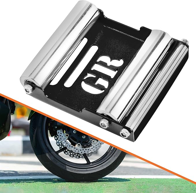 GRAND PITSTOP Motorcycle Roller Wheel Cleaning Stand - Paddock Stand Replacement - Wheel Roller Stand with Ramp Support for tire Cleaning & Chain Lubrication (Black Roller Medium)