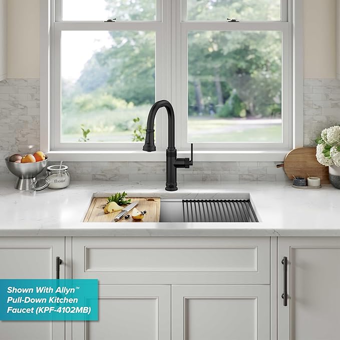 KRAUS Kore 27-Inch Undermount Workstation 16 Gauge Single Bowl Stainless Steel Kitchen Sink with Accessories, KWU110-27