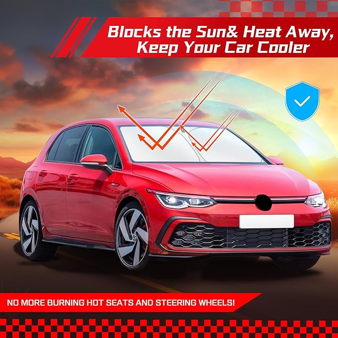 ARISMOTOR Windshield Sun Shade for Volkswagen VW Golf MK8 GTI R 2022-2025, Custom Fit Foldable Front Window Sunshade Sun Visor Protector, Block UV Rays Keep Your Car Cooler