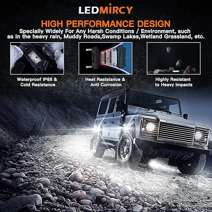 White Rock Lights,LEDMIRCY R3 Pure White LED Rock Lights Kit 16PCS with Switch Wire Harness for Trucks Off Road ATV UTV SUV RZR High Power Under Body Light Waterproof Shockproof Trail Rig Light