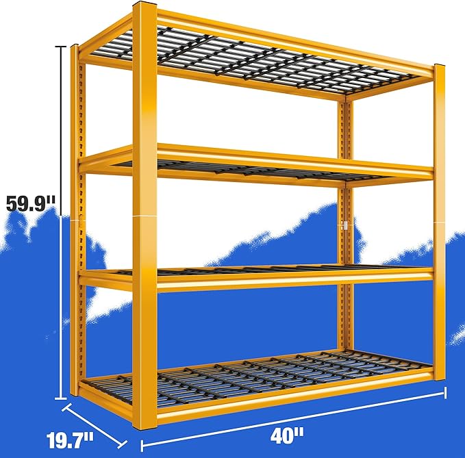 REIBII 40" W Garage Shelving Heavy Duty Metal Shelving 2200LBS Storage Shelves 4 Tier Garage Shelves Adjustable Metal Shelf for Warehouse Basement Pantry Kitchen 40" W x 19.7" D x 59.9" H, Orange