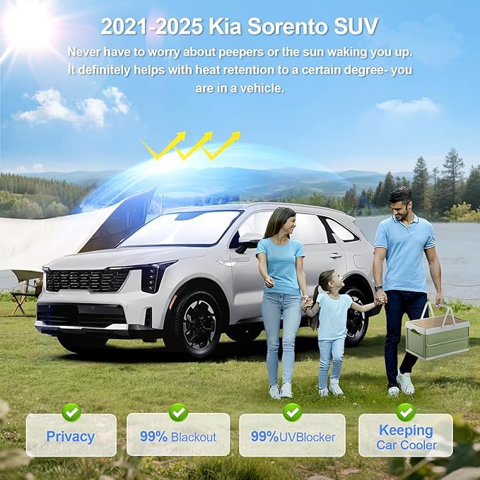 8pcs Car Window Shades for Kia Sorento SUV 2021-2025 Accessories,Windshield Side Rear Full Sunshade,Sun Visor UV Blocking, Privacy Protection and Blackout for Camping Outdoor