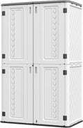 HOMSPARK Storage Shed Weather Resistance, Multi-Purpose Outdoor Storage Cabinet Waterproof, Outdoor Storage Cabinet for Garbage Cans, Lawnmower, Garden Accessories (Off White, Tall shed-53 cu ft)