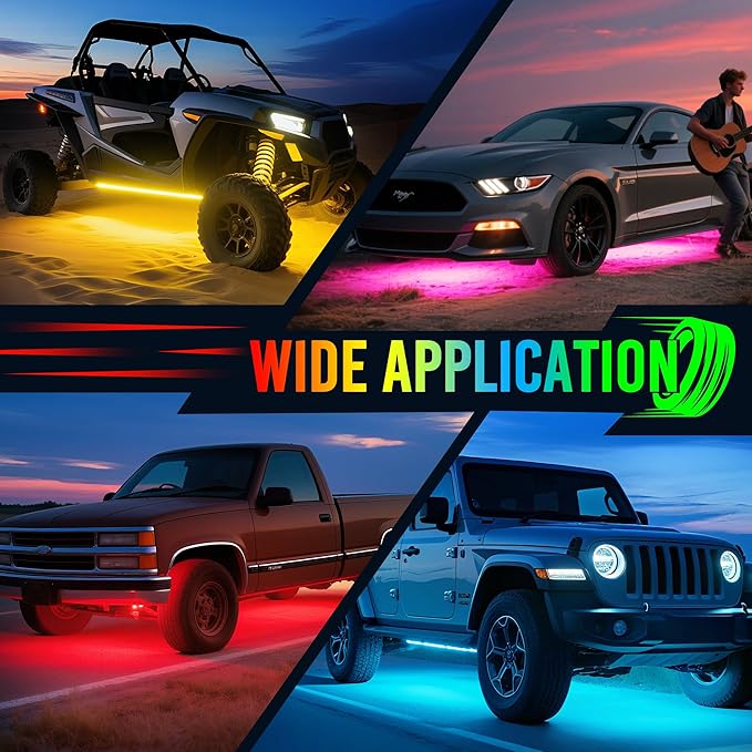 MICTUNING U8 RGB+IC Underglow LED Light Bars (8-Piece Kit) 888 LEDs, Dual Remote Control, Chasing/Fading Modes, IP68 Waterproof Aluminum Housing
