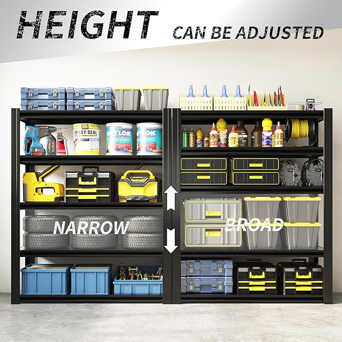 78" H Garage Shelving 3000LBS Heavy Duty Storage Racks, Adjustable 5 Tier Metal Shelves Unit, Industrial Utility Shelves for Workshop, Basement, Home Office 78" H*47.2W*18D