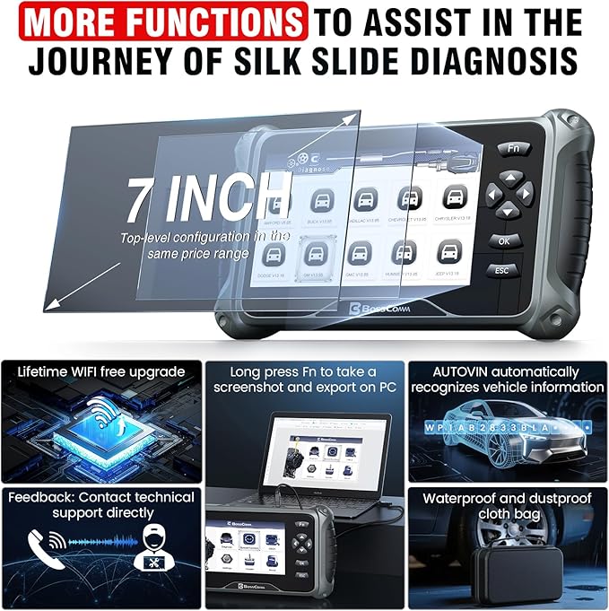 BOSSCOMM IF742 OBD2 Scanner, ABS/SRS/Transmission/Check Engine Code Reader Scan Tool with 6 Resets, ABS Bleeding/Oil/EPB/SAS/Throttle/BMS, Car Scanner Diagnostic Tool for All Cars, Upgraded of IF740