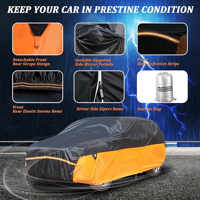 Car Covers Waterproof All Weather for Automobiles, Indoor Outdoor Windproof Dust Rain Sun Snow UV Protection Breathable Full Exterior Covers, Universal Vechicle Tarp Cover Fit 191-205 inches SUV