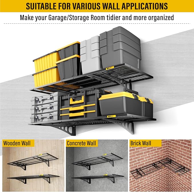 1.64x4ft Adjustable Rail Wall Garage Storage Shelf, for Tool Room, Storage Room, Store Supermarket Wall Storage Shelving Rack (2 Pack-Black)