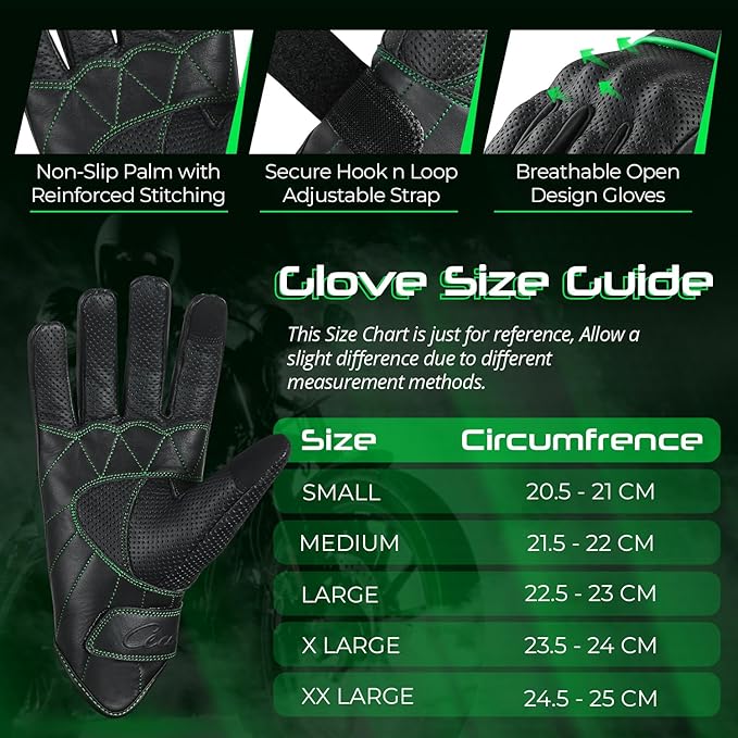 aasportx Motorcycle Gloves - Men's Leather Motorbike Gloves with Touchscreen Function - Non-Slip Pads for Men & Women