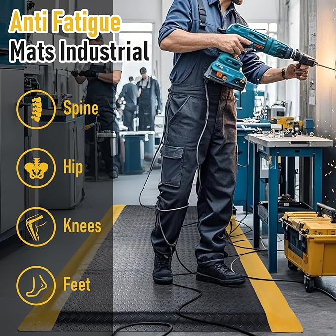 tonchean 3 x 7 FT Anti Fatigue Mats, Extra Thick 15/16" Ergonomic Standing Floor Mat Industrial Working Soft Sponge for Machinist Workshop Garage, Reducing Pressure