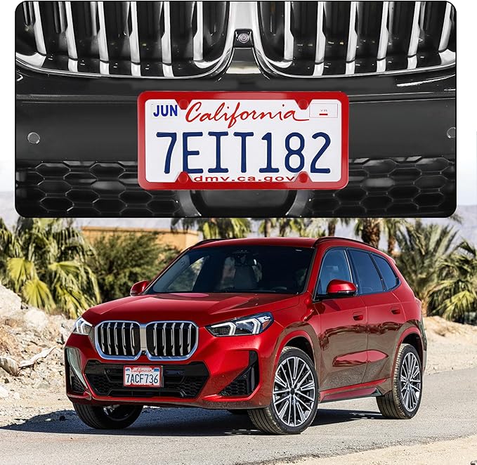 LivTee 4 Holes Stainless Steel License Plate Frames, 2 PCS Car Licence Plate Covers, Automotive Exterior Accessories Slim Design with Bolts Washer Caps for US Vehicles, Red