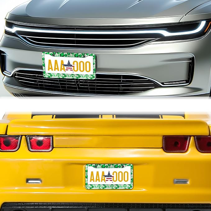 License Plate Covers for Men Green License Plate Frames for Women Alien Universal Aluminum Car Accessory 2 Pack with Screw Covers Set