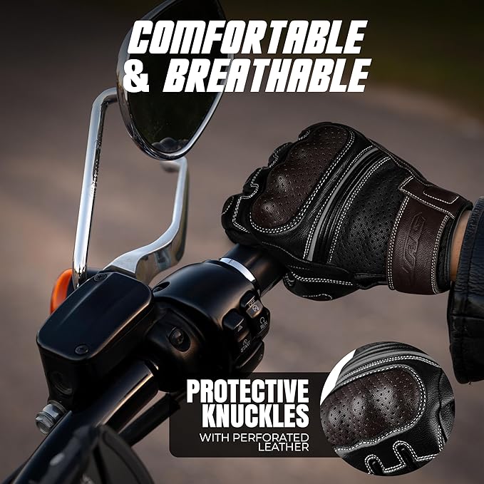 J.A.G. Motorcycle Gloves - Premium Leather Perforated Motorcycle Gloves for Men with Knuckle Protection | Touchscreen Motorbike Riding Gloves