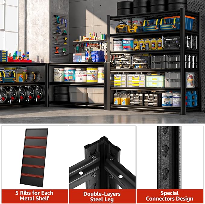 84" H x 55.12" W 6 Tier Metal Garage Storage Shelves, 3600 LBS Heavy Duty Adjustable Shelving Unit for Warehouse, Basement, Kitchen, Store Display, Flower Stand, Office, Classroom, 23.62" D