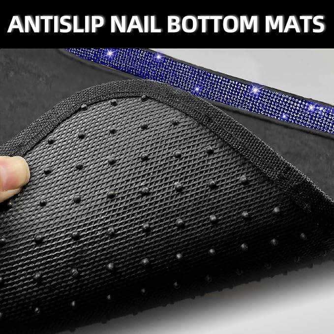NBTEPEM Blue Bling Car Floor Mats Full Set, Universal Fit Most Cars,SUV, Trucks, 4 pcs Sparkle Glitter Diamond Carpet for Women Girls with Anti-Slip Pad (Blue Diamond)